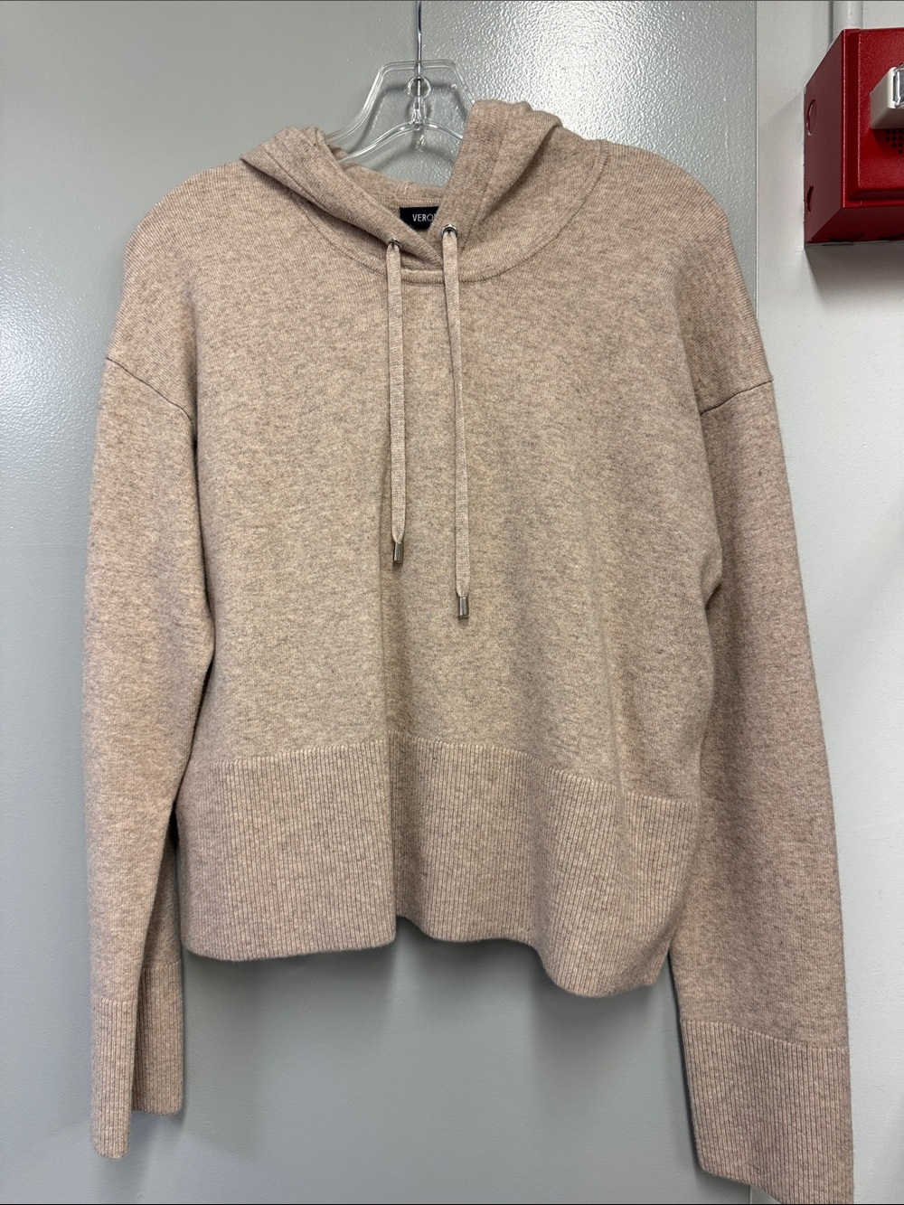 Veronica Beard Taupe Knit Hoodie with Drawstring